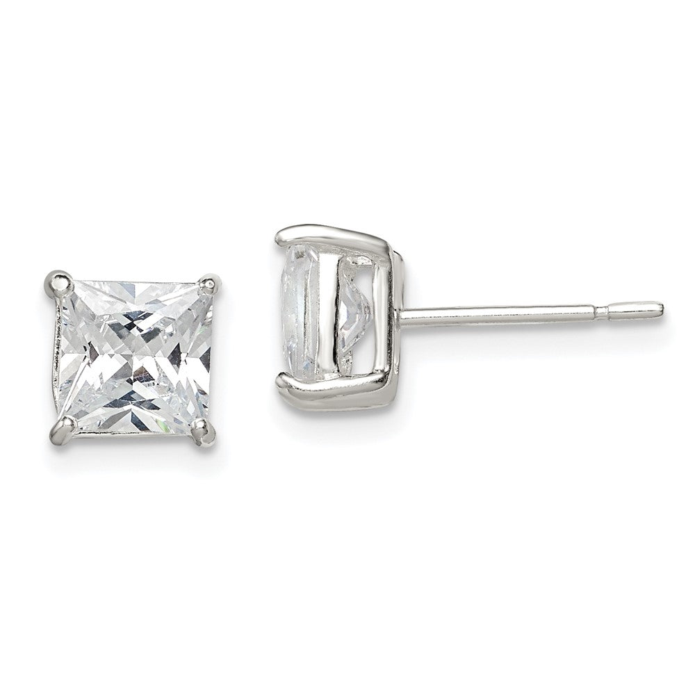 Sterling Silver 6mm Square CZ Basket Set Stud Earrings