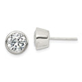 Sterling Silver Polished 7mm Round CZ Bezel Set Stud Earrings