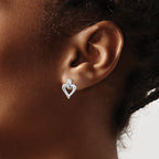 Sterling Silver Rhodium Heart w/Diam. Earrings