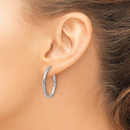 Sterling Silver Rhodium-plated 2mm Diamond Cut Hoop Earrings