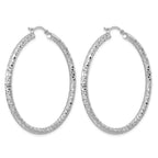 Sterling Silver Rhodium-plated 3.00mm Diamond-cut Hoop Earrings
