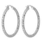 Sterling Silver Rhodium-plated 3.00mm Diamond-cut Hoop Earrings