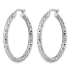 Sterling Silver Rhodium-plated 3.00mm Diamond-cut Hoop Earrings