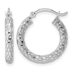 Sterling Silver Rhodium-plated 3.00mm Diamond-cut Hoop Earrings