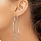 Sterling Silver Rhod-plated 2.5mm Polished/Satin Diamond-cut Hoop Earrings