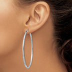Sterling Silver Rhod-plated 2.5mm Polished/Satin Diamond-cut Hoop Earrings