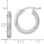 Sterling Silver Rhodium-plated 3mm Polished/Satin Diamond-cut Hoop Earrings