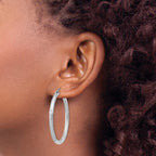 Sterling Silver Rhodium-plated 3mm Polished/Satin Diamond-cut Hoop Earrings