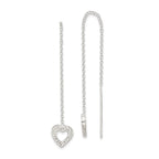 Sterling Silver Polished & Hammered Heart Threader Earrings