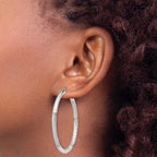 Sterling Silver Rhodium-plated 3mm Polished/Satin Diamond-cut Hoop Earrings