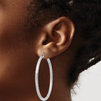 Sterling Silver Rhodium-plated 3mm Polished/Satin Diamond-cut Hoop Earrings