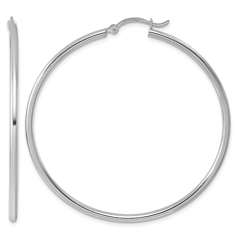Sterling Silver Rhodium-plated 2mm Round Hoop Earrings