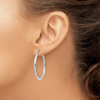 Sterling Silver Rhodium-plated 2.5mm Round Hoop Earrings