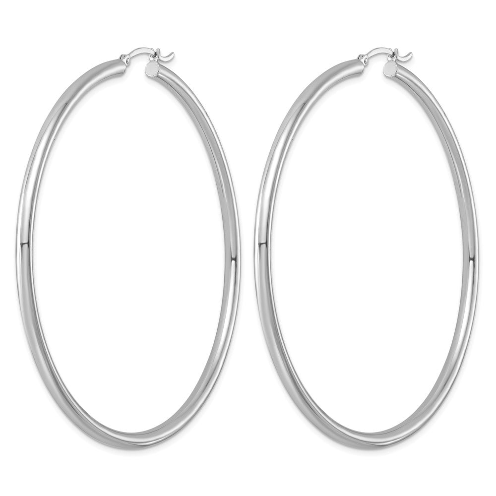 Sterling Silver Rhodium-plated 3mm Round Hoop Earrings