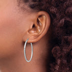 Sterling Silver Rhodium-plated 2mm Polished/Satin Diamond-cut Hoop Earrings
