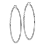 Sterling Silver Rhodium-plated 2mm Polished/Satin Diamond-cut Hoop Earrings