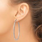 Sterling Silver Rhodium-plated 2mm Polished/Satin Diamond-cut Hoop Earrings