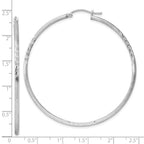 Sterling Silver Rhodium-plated 2mm Polished/Satin Diamond-cut Hoop Earrings
