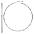 Sterling Silver Rhodium-plated 2mm Polished/Satin Diamond-cut Hoop Earrings