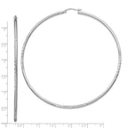 Sterling Silver Rhodium-plated 2mm Polished/Satin Diamond-cut Hoop Earrings