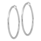 Sterling Silver Rhod-plated 2.5mm Polished/Satin Diamond-cut Hoop Earrings