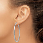Sterling Silver Rhod-plated 2.5mm Polished/Satin Diamond-cut Hoop Earrings