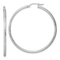 Sterling Silver Rhod-plated 2.5mm Polished/Satin Diamond-cut Hoop Earrings
