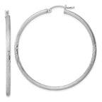 Sterling Silver Rhod-plated 2.5mm Polished/Satin Diamond-cut Hoop Earrings