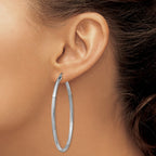 Sterling Silver Rhod-plated 2.5mm Polished/Satin Diamond-cut Hoop Earrings