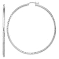 Sterling Silver Rhod-plated 2.5mm Polished/Satin Diamond-cut Hoop Earrings