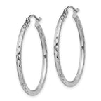 Sterling Silver Rhodium-plated 2mm Diamond Cut Hoop Earrings