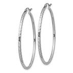 Sterling Silver Rhodium-plated 2mm Diamond Cut Hoop Earrings
