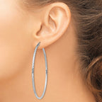 Sterling Silver Rhodium-plated 2mm Diamond Cut Hoop Earrings