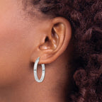 Sterling Silver RH-plated Concave 3x1x25mm Rectangular Tube Hoop Earrings