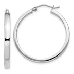 Sterling Silver RH-plated Concave 3x1x30mm Rectangular Tube Hoop Earrings