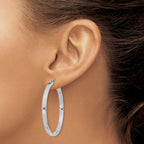 Sterling Silver RH-plated Concave 3x1x40mm Rectangular Tube Hoop Earrings