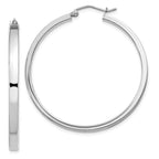 Sterling Silver RH-plated Concave 3x1x40mm Rectangular Tube Hoop Earrings