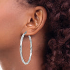 Sterling Silver Rhodium-plated 3x50mmTwisted Hoop Earrings