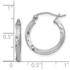 Sterling Silver RH-plated Satin Diamond-cut 2.5x18mm Twisted Hoop Earrings