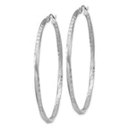 Sterling Silver RH-plated Satin Diamond-cut 2.5x55mm Twisted Hoop Earrings