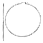 Sterling Silver RH-plated Satin Diamond-cut 2.5x80mm Twisted Hoop Earrings