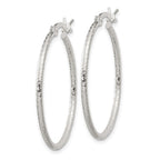 Sterling Silver Textured 2x30mm Hoop Earrings