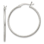 Sterling Silver Textured 2x30mm Hoop Earrings