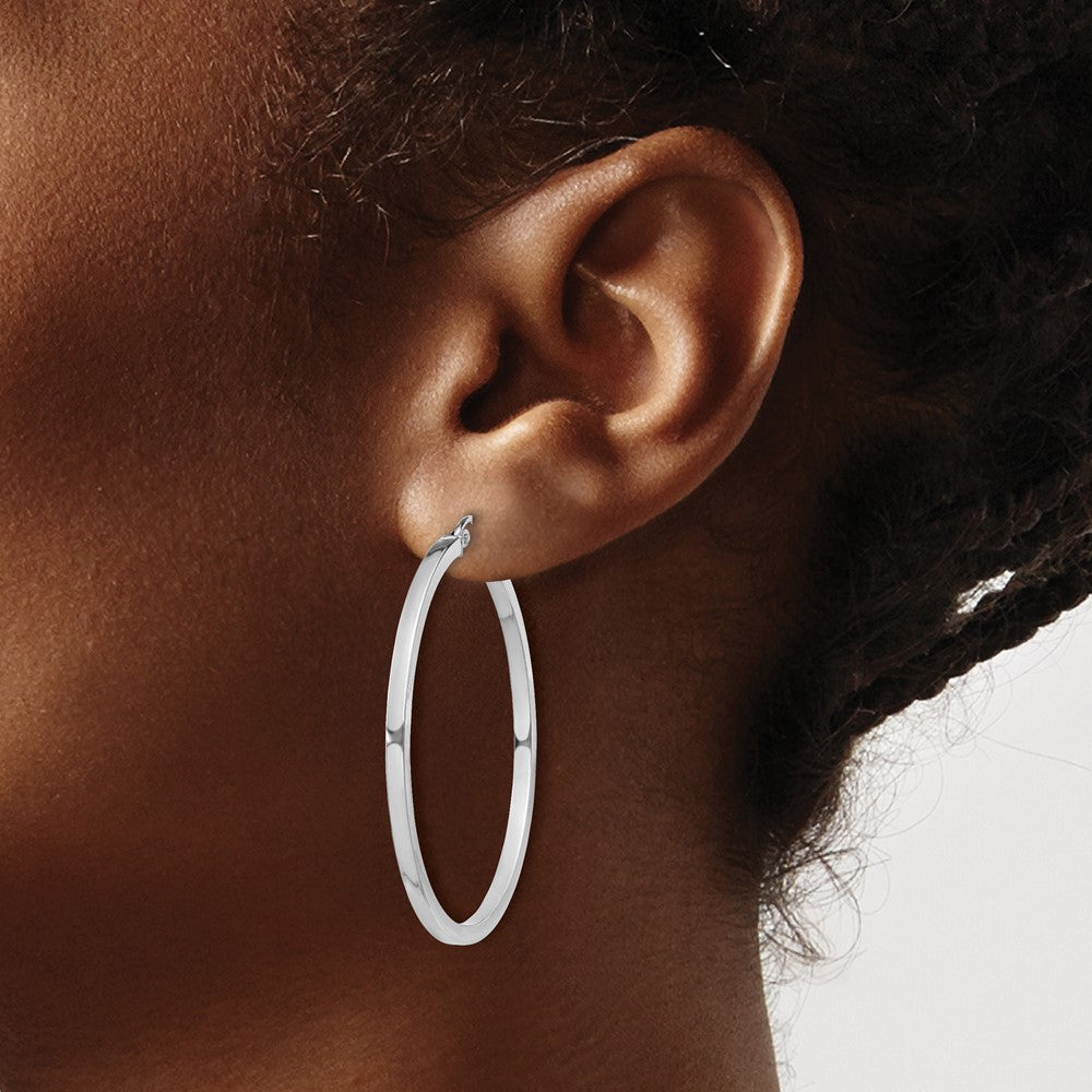 Sterling Silver Rhodium-plated 2x40mm Square Tube Hoop Earrings