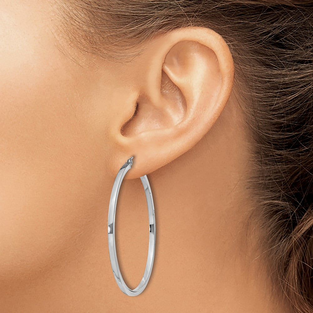 Sterling Silver Rhodium-plated 2x45mm Square Tube Hoop Earrings