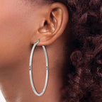Sterling Silver Rhodium-plated 2x60mm Square Tube Hoop Earrings