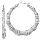 Sterling Silver Rhodium-plated Bamboo Round Hoop Earrings