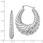 Sterling Silver Rhodium-plated Polished Shrimp Oval Hoop Earrings