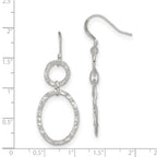 Sterling Silver Rhod-plated Polished & Hammered Circle & Oval Dangle Earrin