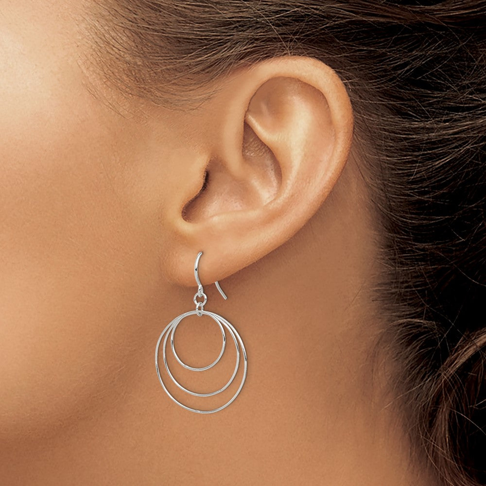 Sterling Silver Polished Fancy Triple Circle Dangle Earrings